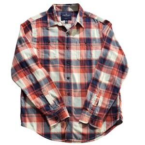 American Eagle Flannel Shirt Classic Fit Button Up Plaid Red Blue Size M